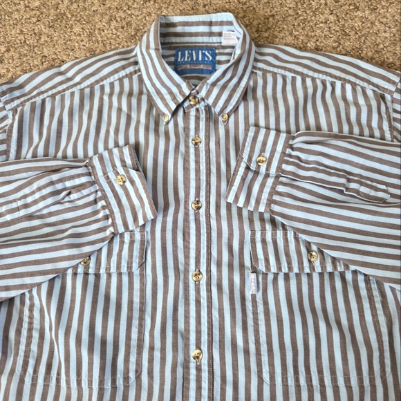 Vintage Levi's‎ Classic Vertical Stripes Button Up Dress Shirt Sz Large Big E - Picture 1 of 11